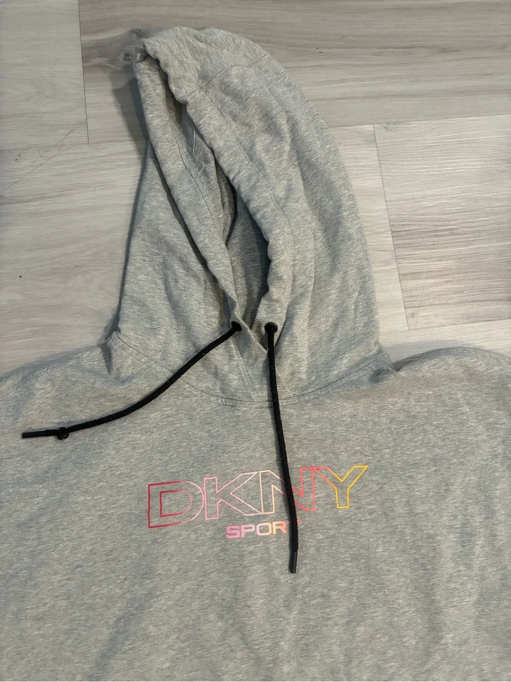 DKNY Grey Hooded Sweatshirt Dress  Short Sleeve Pullover